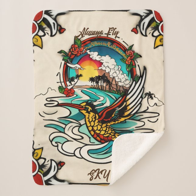 Monterey Tattoo Design: A Symbol-Small Sherpa Blanket (Front)