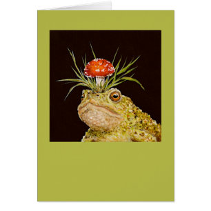 Montesque the toad with toadstool hat card