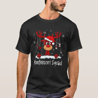 Montessori Squad Plaid Reindeer Santa Hat Teacher T-Shirt