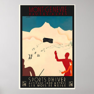 Montgenèvre Hautes-Alpes France Ski Vintage Travel Poster