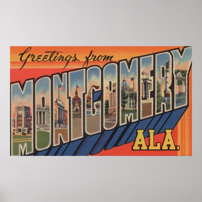 Montgomery, Alabama - Large Letter Scenes Poster (Front)