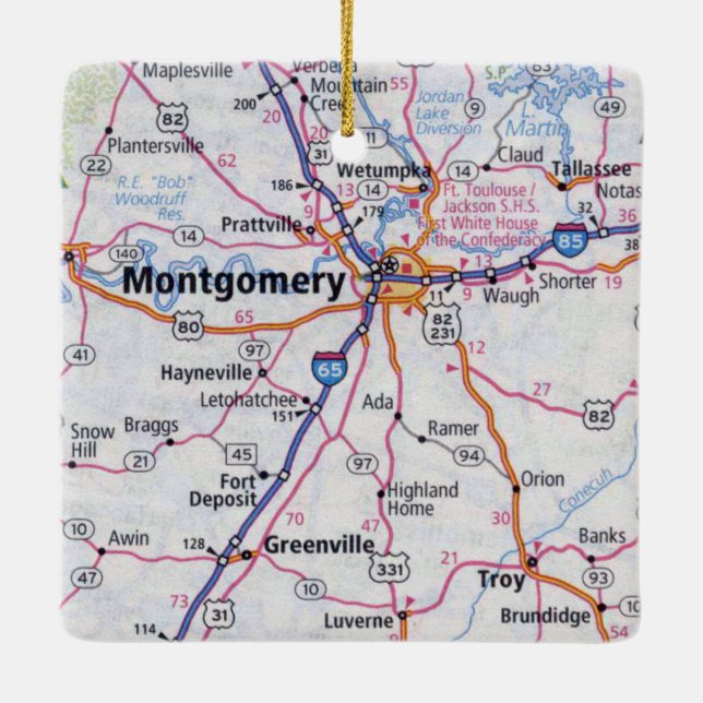 Montgomery Alabama Map Ceramic Ornament (Back)