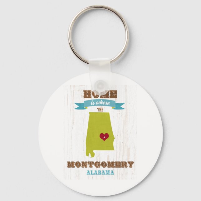 Montgomery, Alabama Map – Home Is Where The Heart Key Ring (Front)