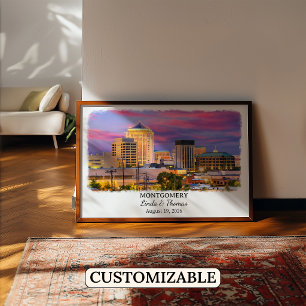 Montgomery Alabama Poster, Watercolor, Custom Poster