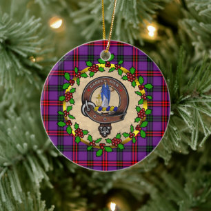 Montgomery Badge & Tartan Personalised Christmas Ceramic Tree Decoration