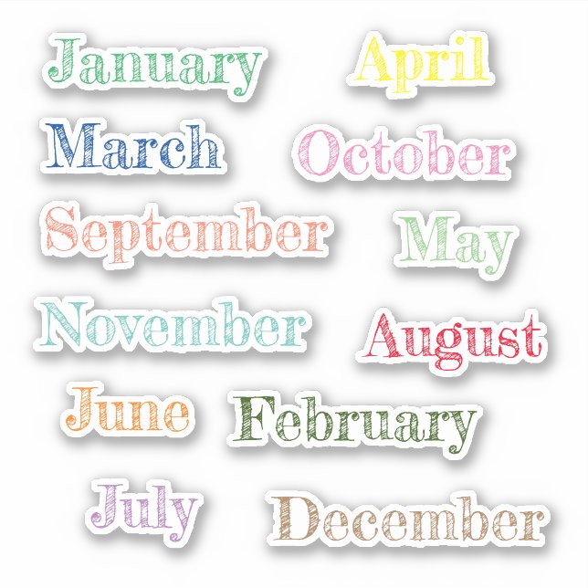 Month Custom-Cut Vinyl Sticker, Month Of The Year  (Front)
