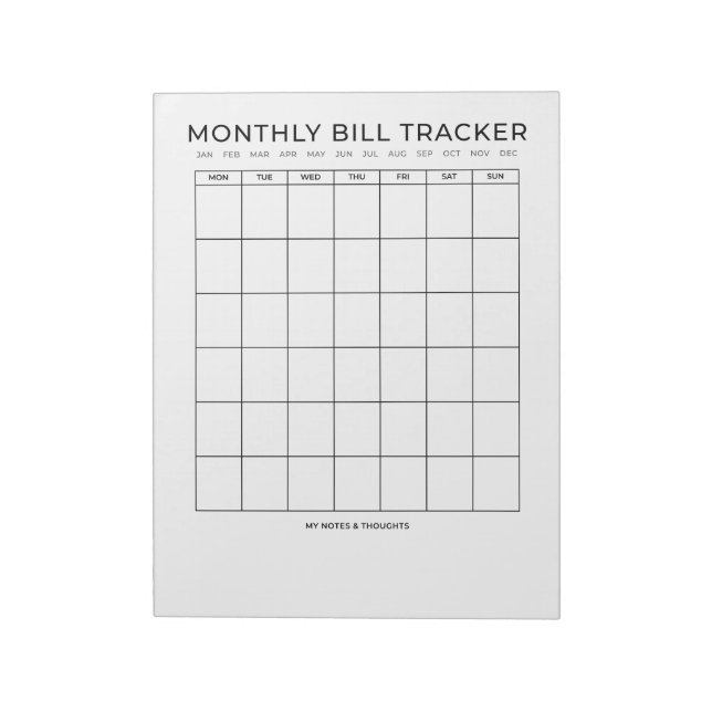 Monthly Bill Tracker Calendar | Financial Reminder Notepad (Rotated)