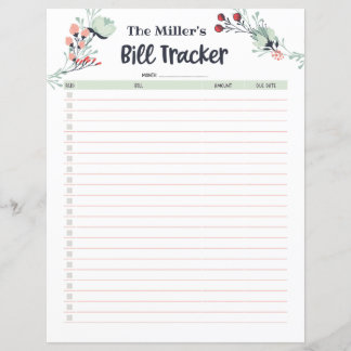 Monthly Bill Tracker in Cute Floral Style