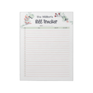 Monthly Bill Tracker in Cute Floral Style Notepad