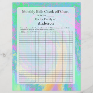 Monthly Bills Check off Chart Pastel Design