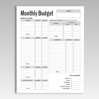 Monthly Budget  Notepad