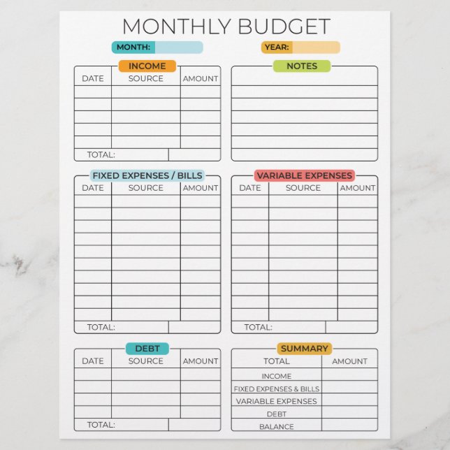  Monthly budget planner Custom Letterhead (Front)