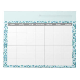 Monthly Damask Calendar Planner Notepad