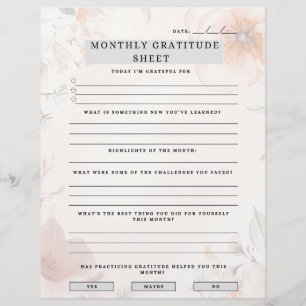 Monthly Gratitude Sheet Custom Letterhead