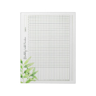 Monthly Habit Tracker Watercolor Green Leaves Notepad