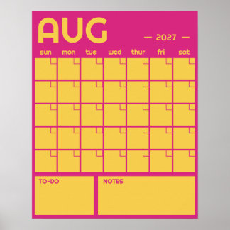Monthly Large Undated Vibrant Colour Wall Calendar Poster