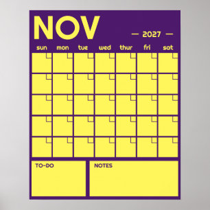 Monthly Large Undated Vibrant Colour Wall Calendar Poster