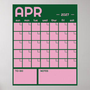 Monthly Large Undated Vibrant Colour Wall Calendar Poster