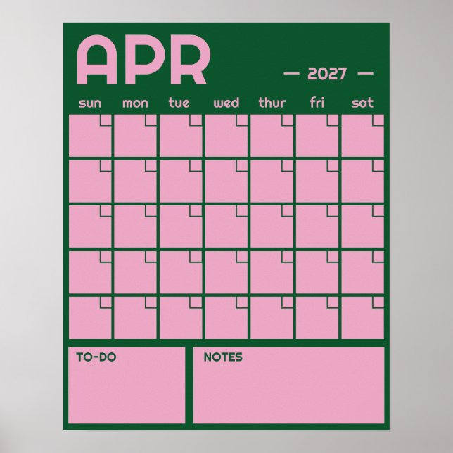 Monthly Large Undated Vibrant Colour Wall Calendar Poster (Front)