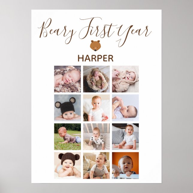 Monthly Photo Baby First Birthday Display Poster (Front)