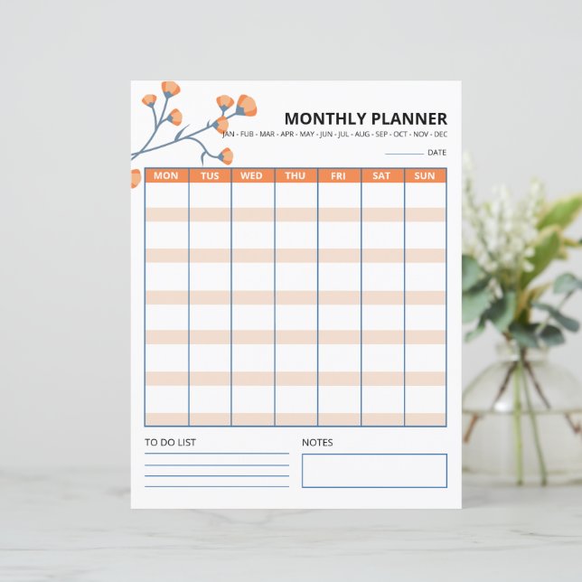 Monthly Planner Printable template (Standing Front)