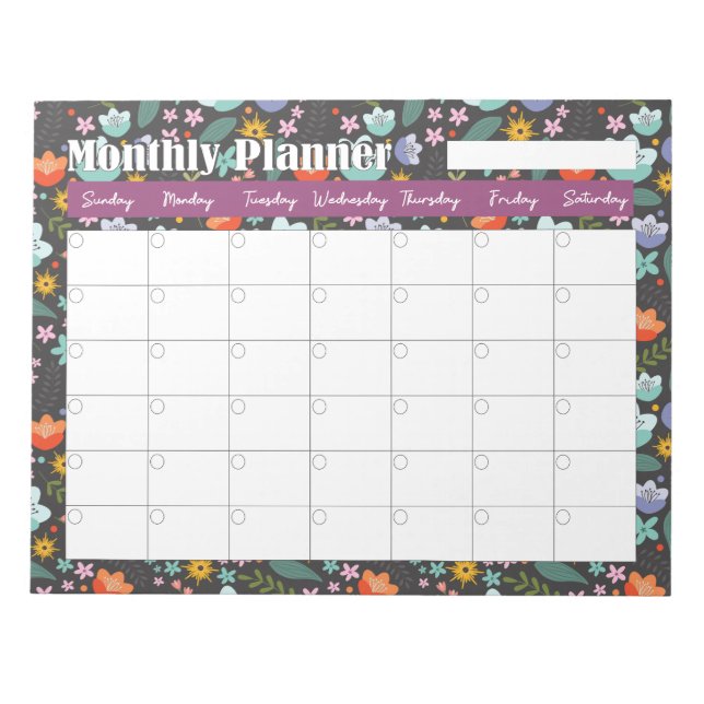 Monthly Planner Spring Colorful Flowers  Notepad (Front)