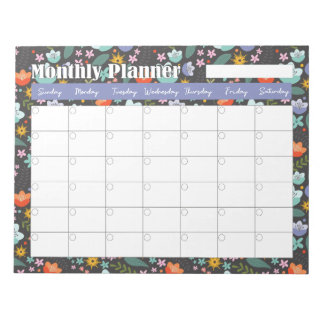 Monthly Planner Spring Colorful Flowers Notepad