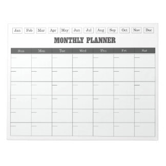 Monthly Planner White Simple Calendar Notepad