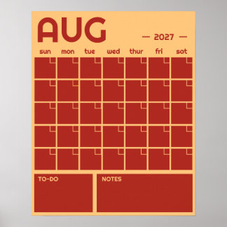 Monthly Undated Bold Vibrant Colour Wall Calendar Poster
