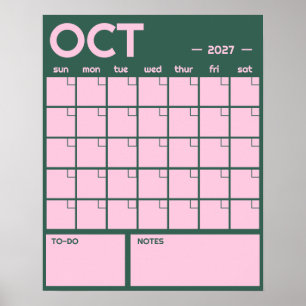 Monthly Undated Bold Vibrant Colour Wall Calendar Poster