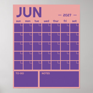 Monthly Undated Bold Vibrant Colour Wall Calendar Poster