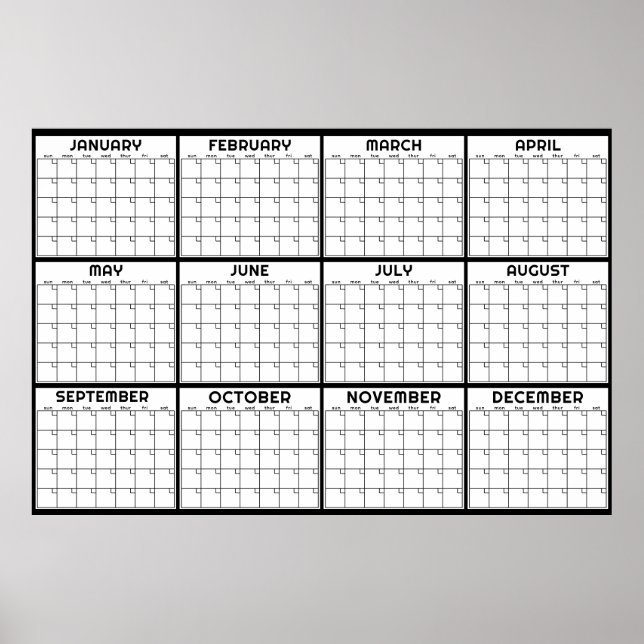 Monthly Undated Minimal Wall Planner Calendar Poster (Front)