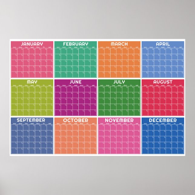 Monthly Undated Minimalist Wall Planner Calendar Poster (Front)