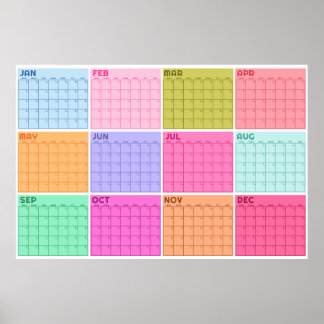 Monthly Undated Pastel Blank Planner Calendar  Poster