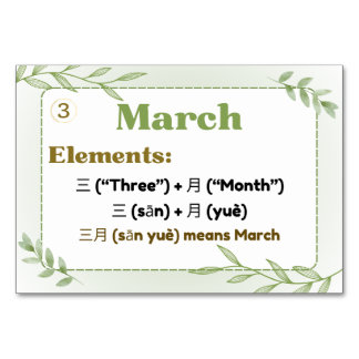 Months in Chinese (Flash Cards)  Table Number