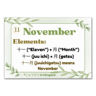 Months in Japanese (Flash Cards) Table Number