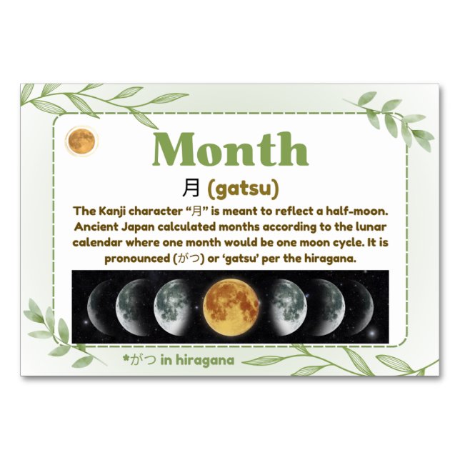 Months in Japanese (Flash Cards) Table Number (Front)