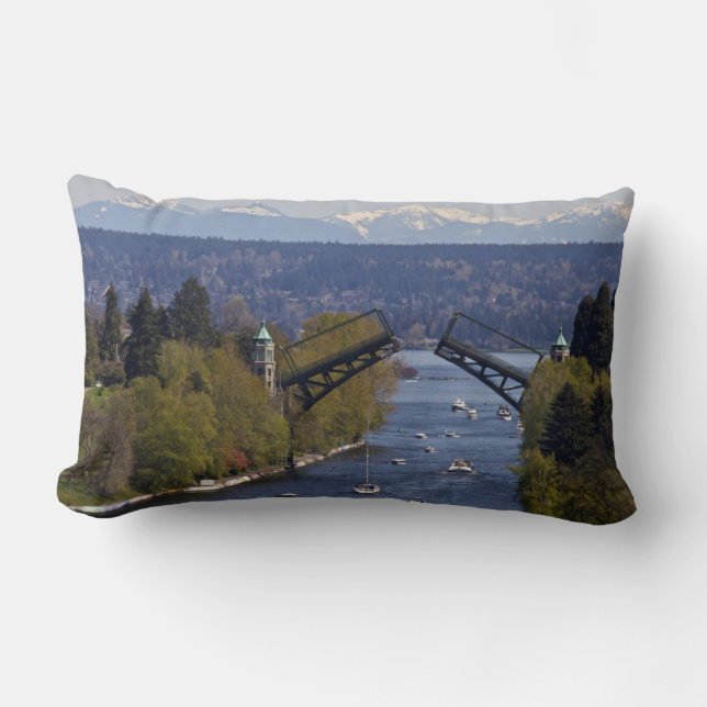 Montlake Bridge and Cascade Mountains Lumbar Cushion (Front)