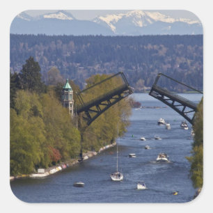 Montlake Bridge and Cascade Mountains Square Sticker