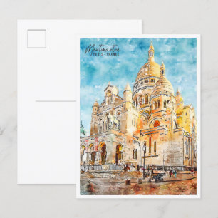 Montmartre France vintage travel watercolor Postcard
