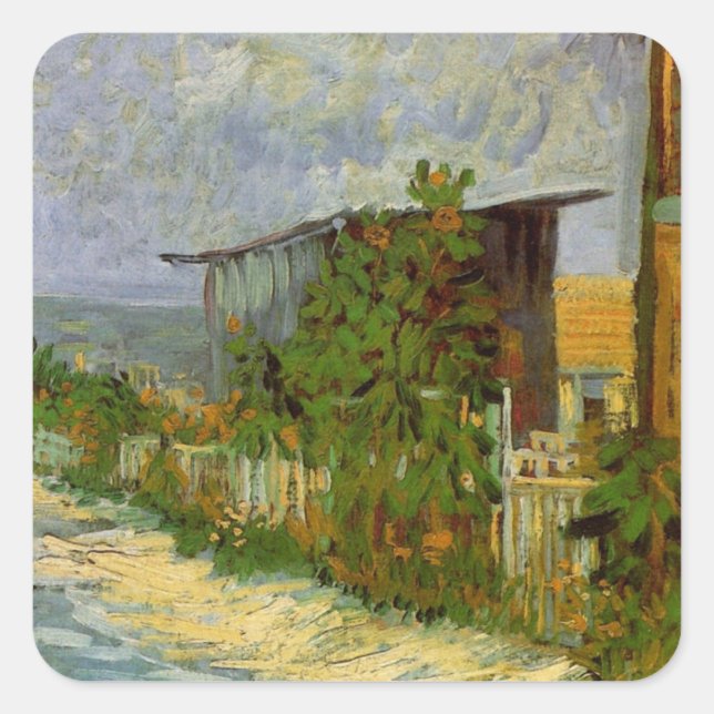 Montmartre Path and Sunflowers by Vincent van Gogh Square Sticker (Front)