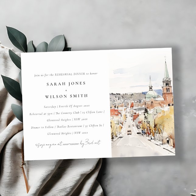 Montpelier City Scape Vermont Reheasal Dinner Invitation (Creator Uploaded)