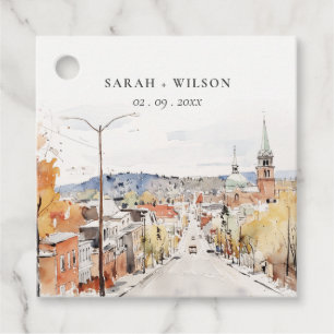 Montpelier City Scape Vermont Watercolor Wedding Favour Tags