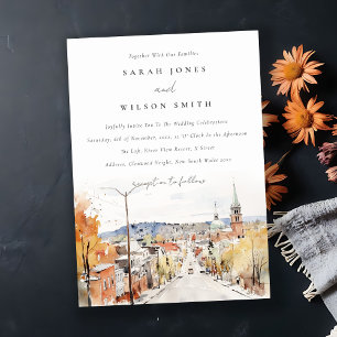 Montpelier City Scape Vermont Watercolor Wedding Invitation