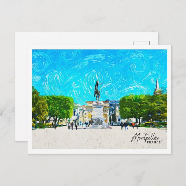 Montpellier France Beautiful Oil Paint Landscape Postcard (Front/Back)
