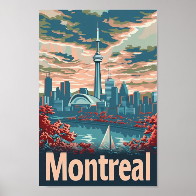 Montreal Canada Vintage Retro Travel Illustration Poster (Front)