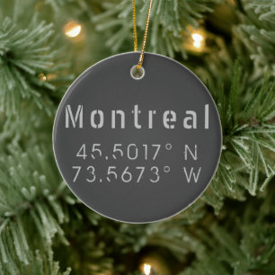 Montreal Latitude Longitude Ceramic Tree Decoration