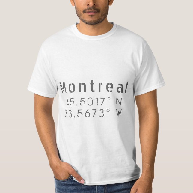 Montreal Latitude & Longitude T-Shirt (Front)