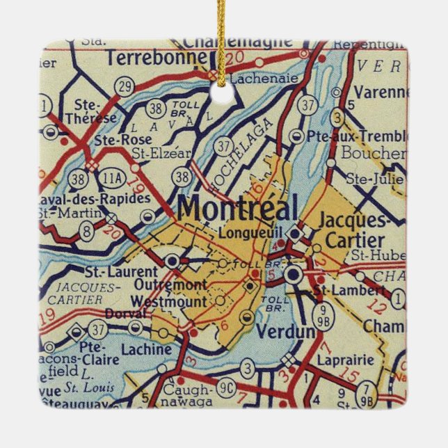 Montreal QC Vintage Map Ceramic Ornament (Back)