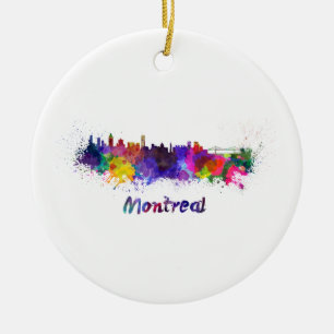 Montreal skyline in watercolor ceramic tree decoration